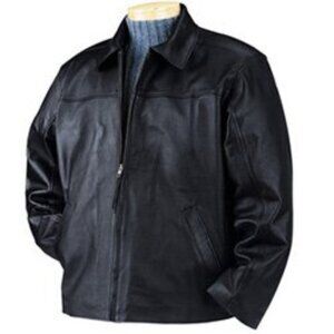 New, Men's Black 100% Genuine Leather Jacket with tactical American Flag, Large